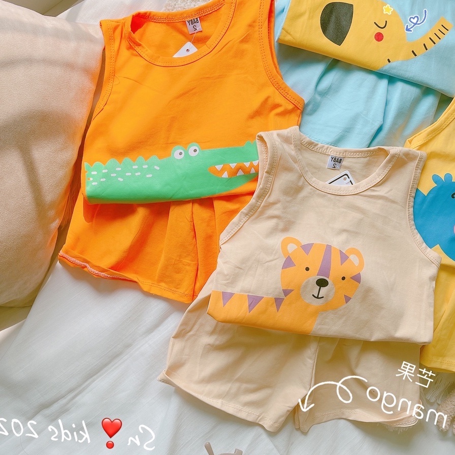 Bộ đồ cotton ba lỗ cho bé trai gái hình thú dễ thương từ 8-18kg