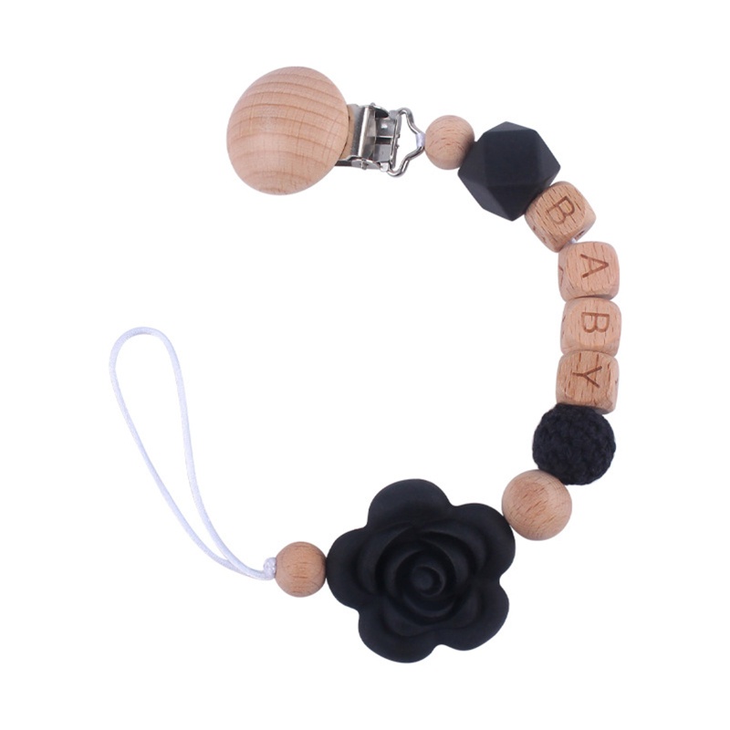 Đồ Chơi Kẹp Núm Vú Giả Bằng Silicone Đính Hạt Gỗ Dành Cho Bé Trai Gái