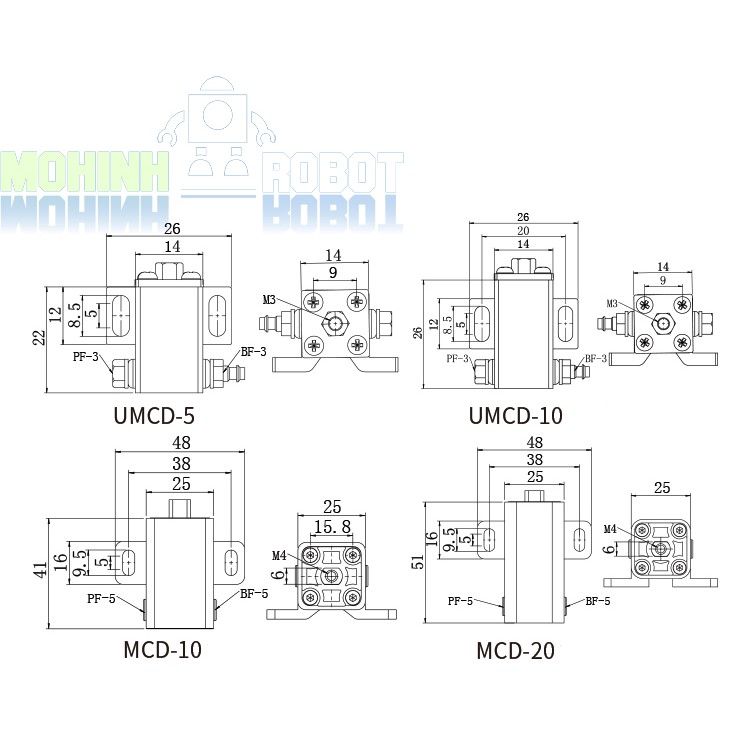 Xi lanh khí nén UMCD5, UMCD10, MCD10, MCD20