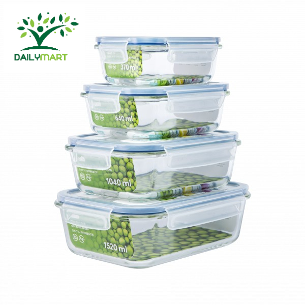 Hộp Thủy Tinh Kháng Khuẩn Chữ Nhật Nikko 370ml-640ml-1040ml-1520ml Chính Hãng Inochi
