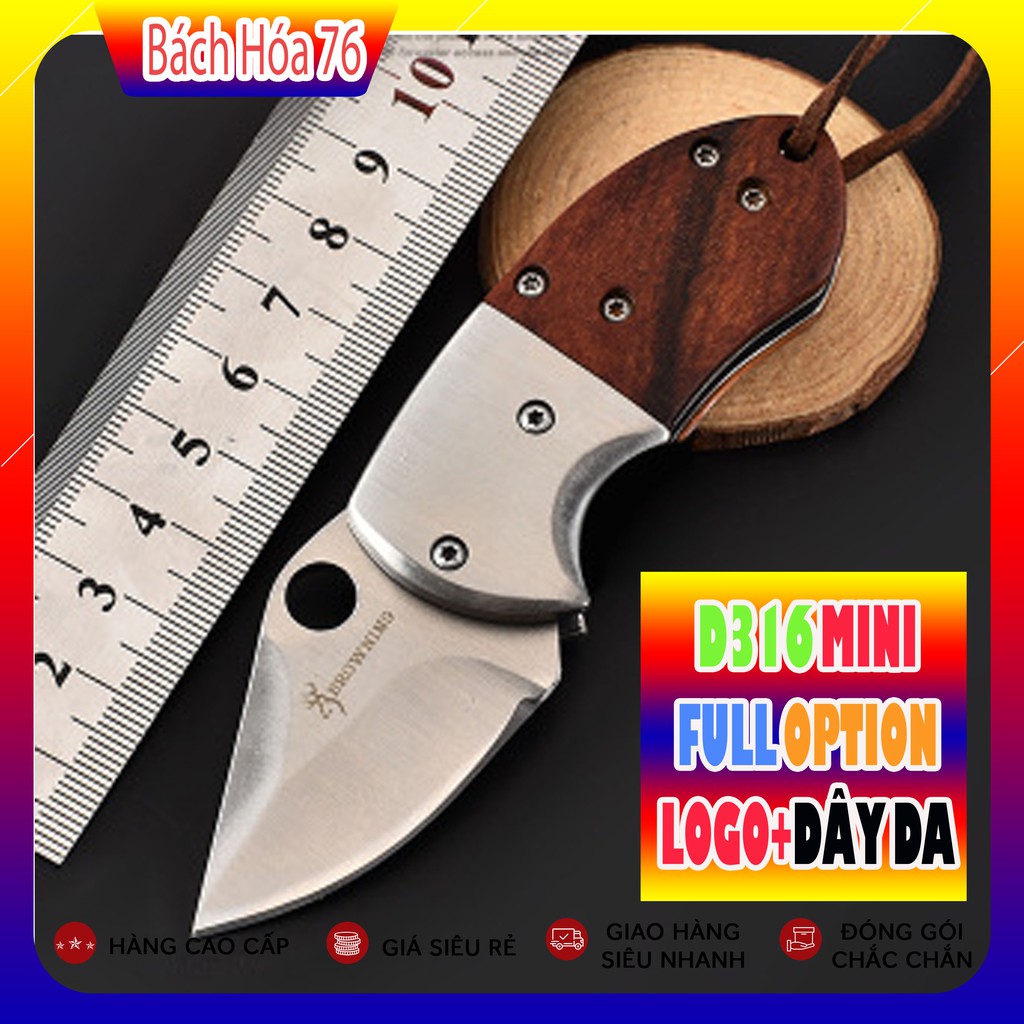 Dao Phượt Gấp Gọn Browning Mini D316 Bản Full Options Dây Đeo Da + Khắc Logo Browning