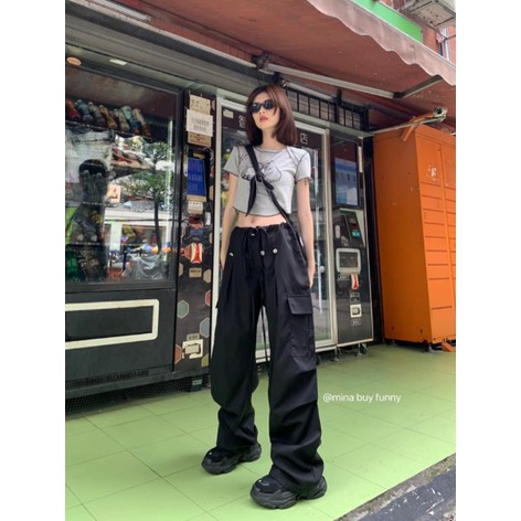 Quần Dài Lưng Cao Ống Rộng Màu Đen Phong Cách Retro Mỹ