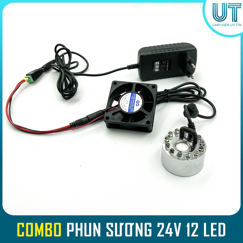 Combo động cơ phun sương tạo hơi nước 12 LED - 24V ( Phun sương+ Quạt + nguồn )