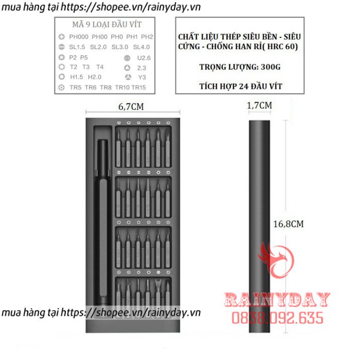 Bộ tua vít đa năng mini 24 đầu chất liệu thép từ tính cao cấp sửa chữa máy móc, điện tử cỡ nhỏ .