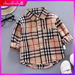 Boys Long Sleeve Top Caro plaid shirt long sleeve Korean style for boys