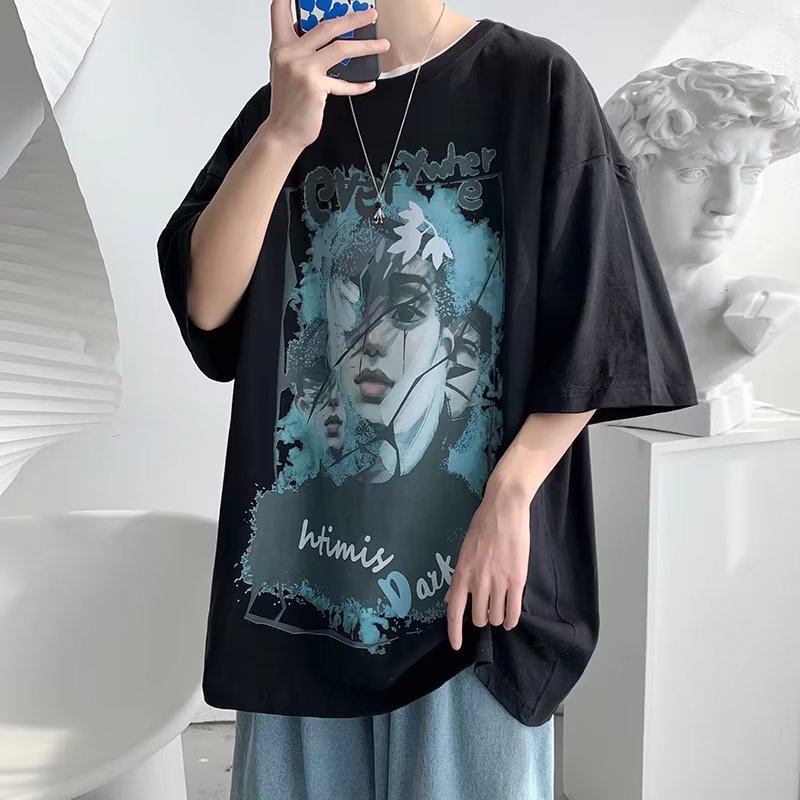 Áo Thun Tay Ngắn Dáng Rộng In Họa Tiết Hoạt Hình Phong Cách Hip Hop Nhật Bản Thời Trang Cho Nam Và Nữ size M-8XL