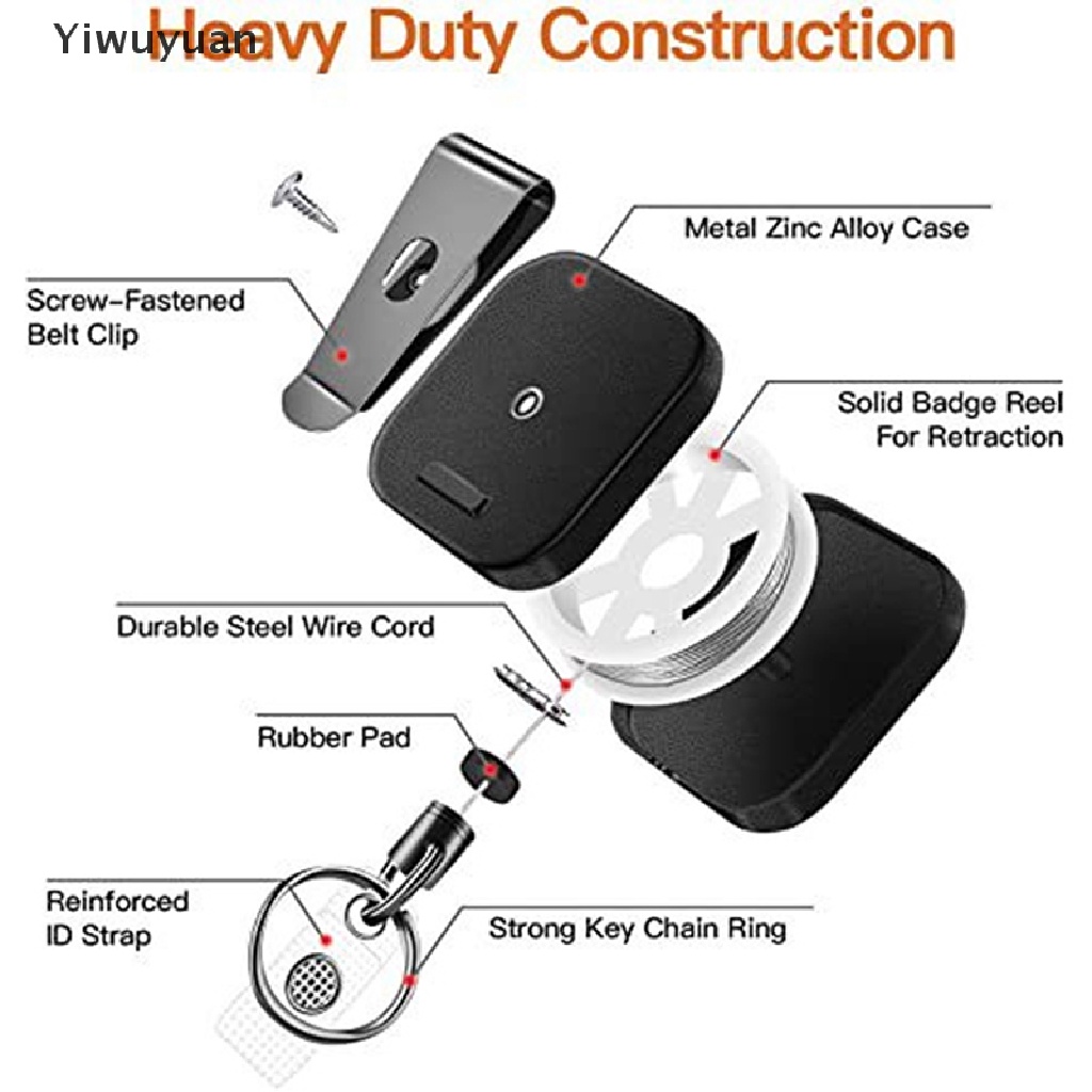 &lt; Yiwuyuan &gt; Móc Khóa / Dây Nịt Thẻ ID Bằng Kim Loại Chịu Được Sức Nặng Có Thể Thu Gọn