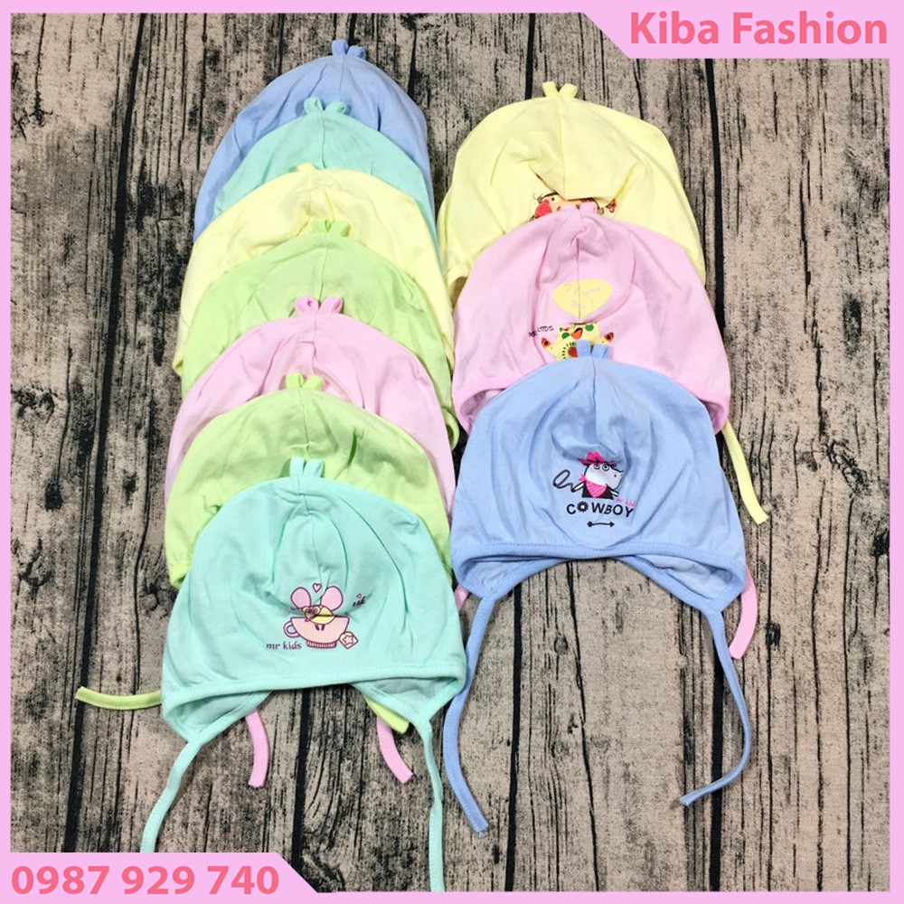 Mũ cotton sơ sinh cao cấp cho bé có dây buộc