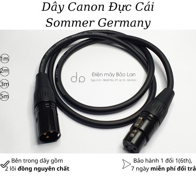 Dây Canon Hãng Sommer Germany, Màu Đen, Đồng Nguyên Chất, BH 6 Tháng