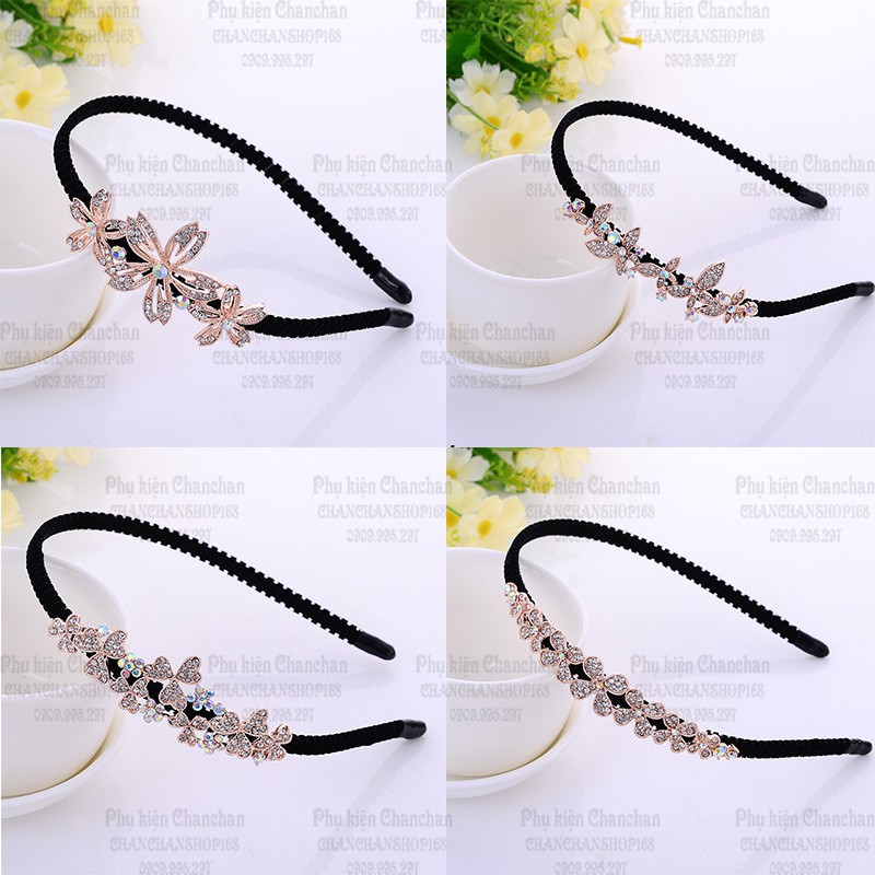 Cài tóc nhung đính cườm lấp lánh màu đồng 45k