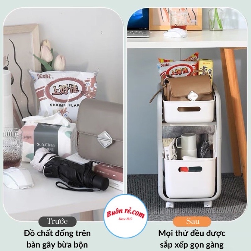 Kệ xoay 360 độ Hokori 5588, kệ trượt đa năng có bánh xe, kệ đựng đồ phòng tắm nhà bếp đa năng