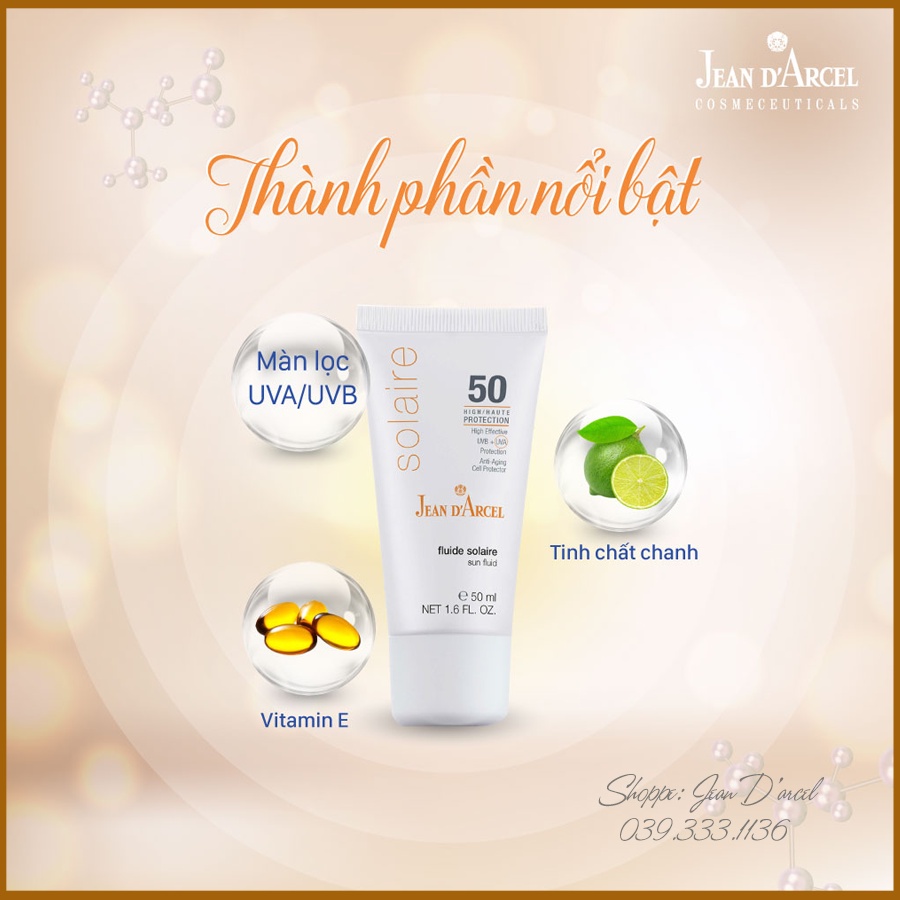 [CHÍNH HÃNG] Sữa chống nắng SPF50 Jean D'Arcel _ Jean Darcel Sun Fuild 50ml