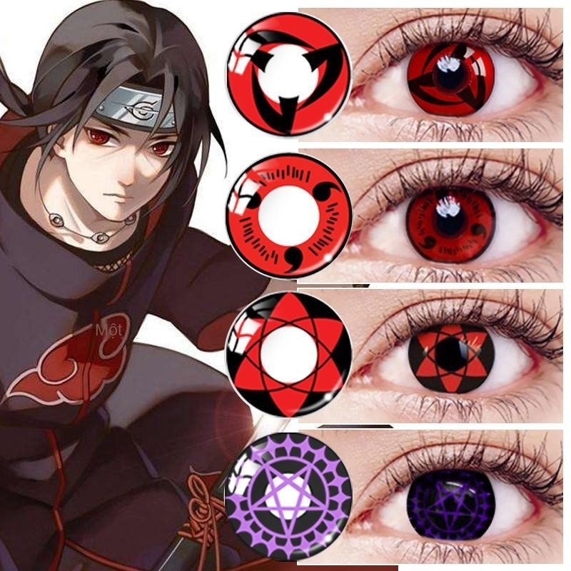 2 miếng + kem dưỡng] Kính áp tròng mắt tròn anime cos mỹ phẩm dùng một lần hàng năm màu đỏ