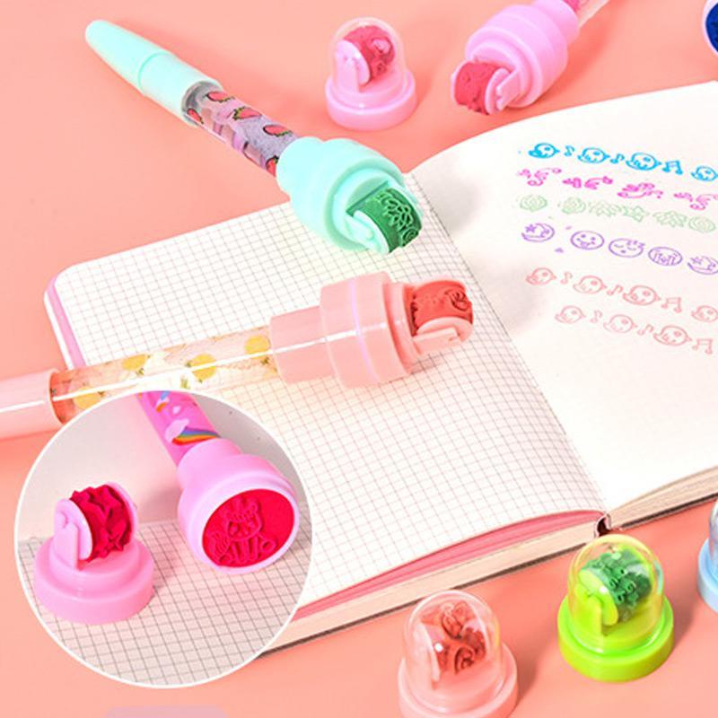 Bút Bi 5 Trong 1 Đa Chức Năng Với Đồ Chơi Đóng Dấu Tiện Dụng Dành Cho Bé 50%OFF