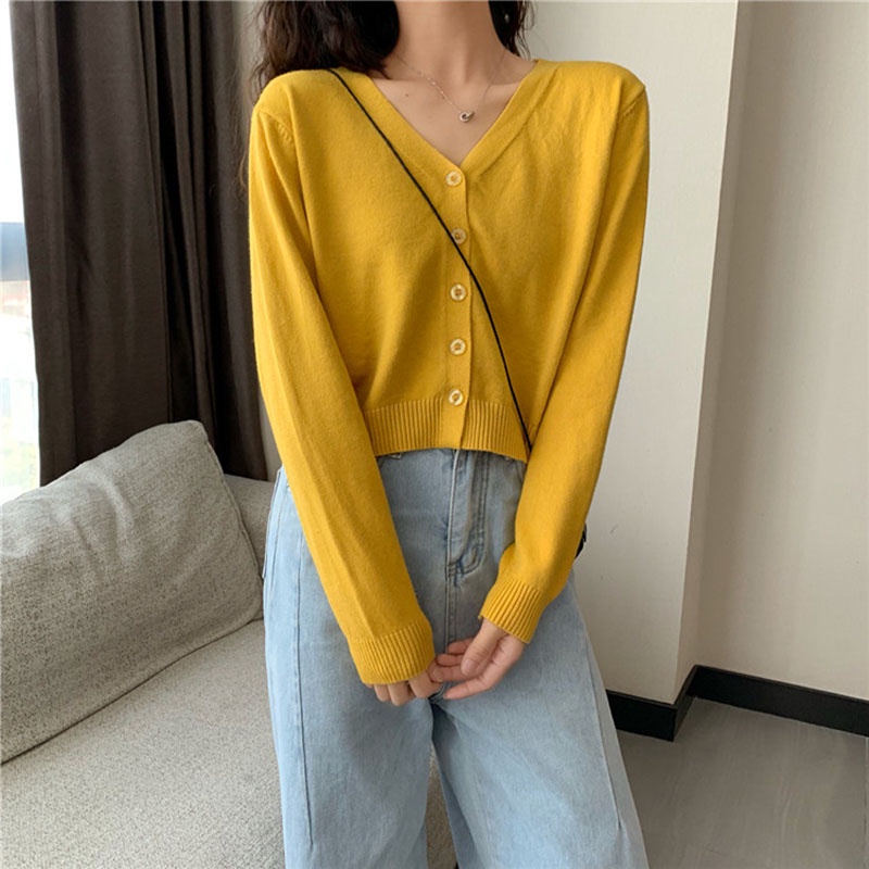 IELGY  Áo Khoác cardigan Tay Dài Cổ Chữ V Đơn Giản Thời Trang Dành Cho Nữ