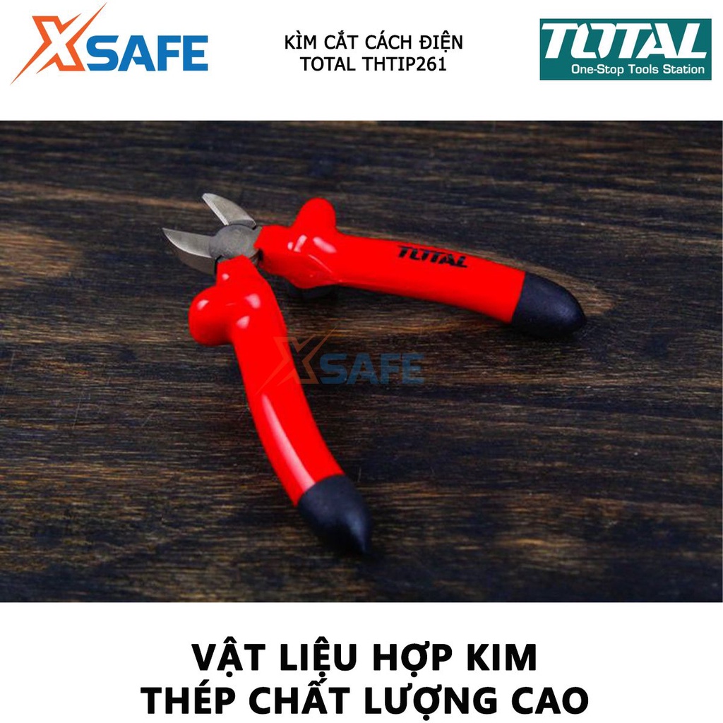 Kìm cắt cách điện TOTAL THTIP261 kềm cách điện kích thước 6 inch, kiểm tra 10000V - Chính hãng [XSAFE]