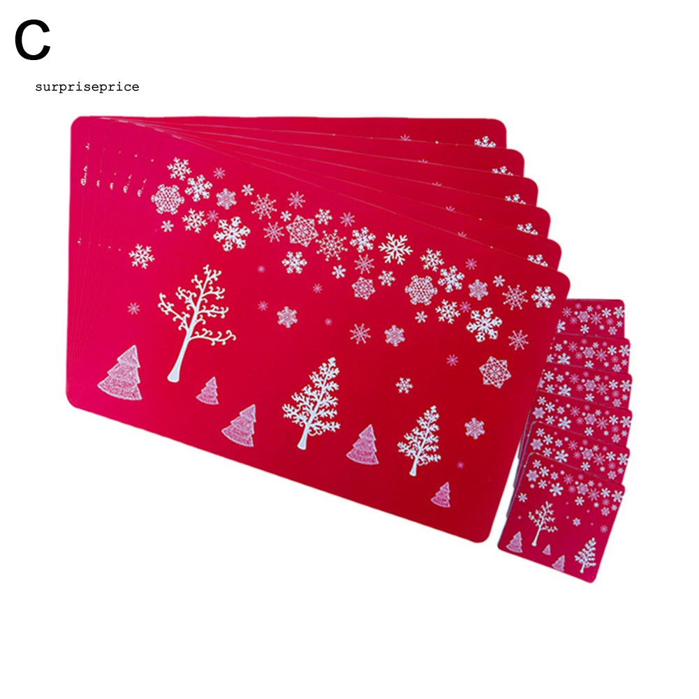 Set 12 Tấm Lót Đĩa Ăn Bằng Vải Lanh Phong Cách Giáng Sinh Xinh Xắn