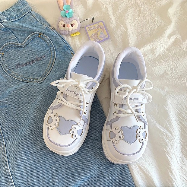 6:30PM Order Mã 076 Giày sneaker ulzzang dáng lolita mũi tròn đế bánh mì họa tiết chân mèo măng cụt cute màu pastel xinh