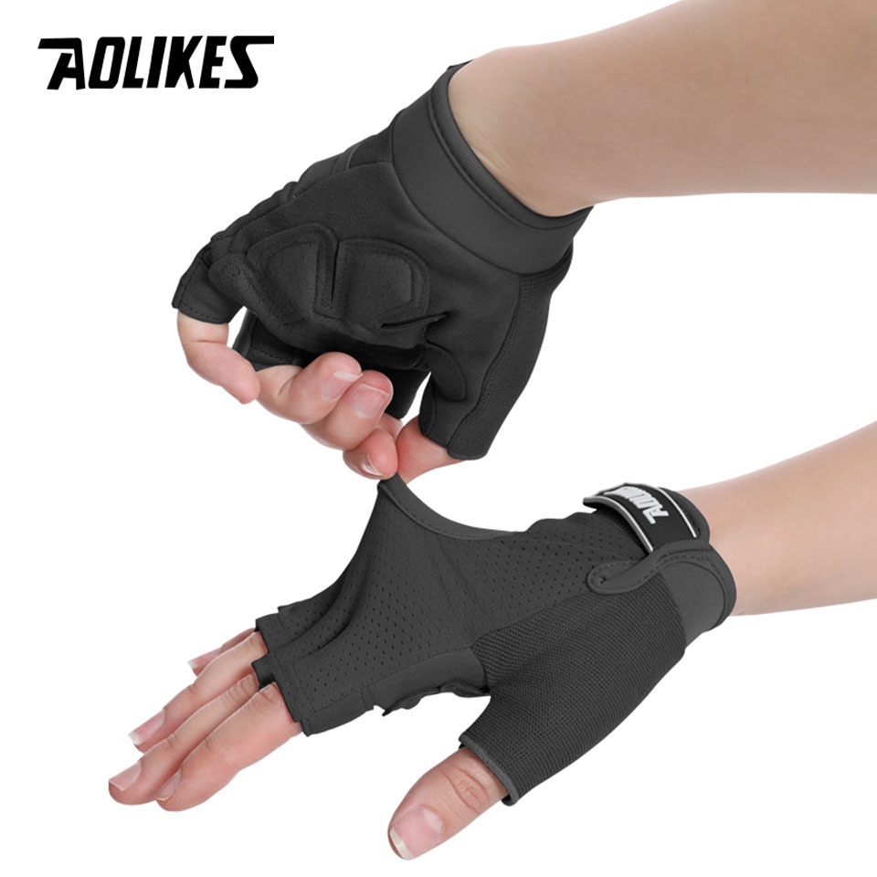 AOLIKES Đôi găng tay hở ngón thoáng khí hỗ trợ nâng tạ tập gym thể dục dành cho cả nam và nữ