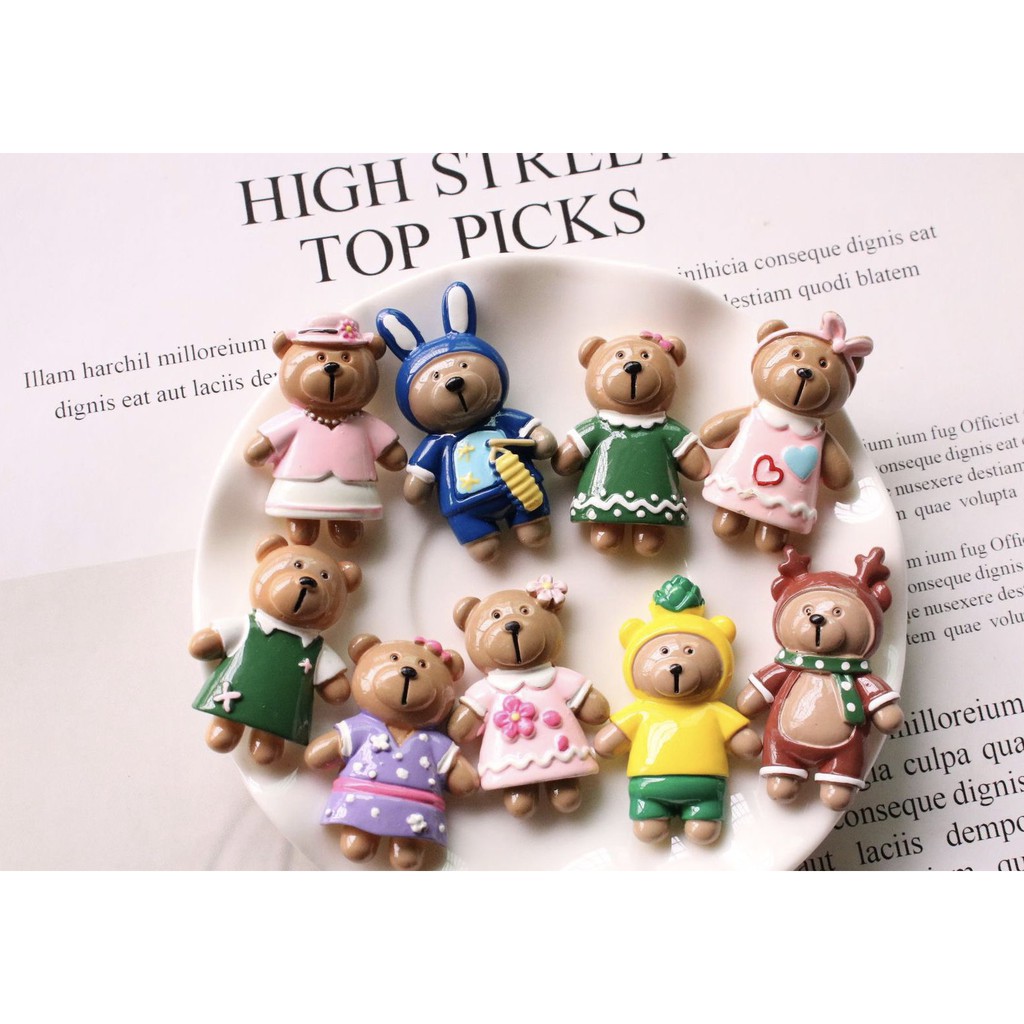 Charm (C35) slime/ Dụng Cụ Charm Trang Trí [Ko Keo &amp; Nút] Hình Gấu Nhiều Dáng (2.6x3.7 cm)