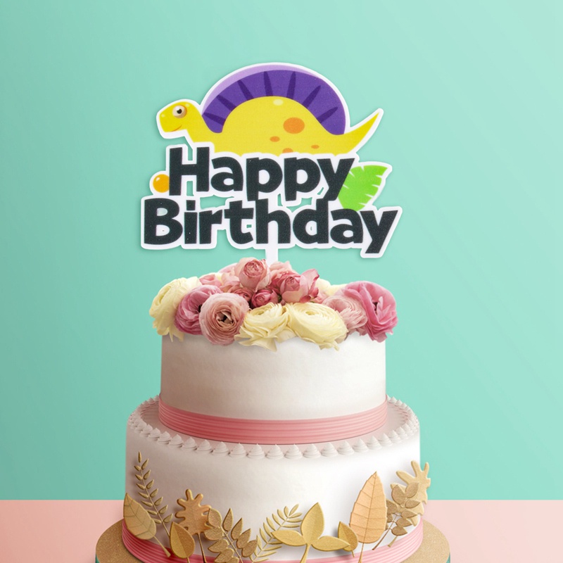 Set que cắm trang trí bánh kem hình khủng long dễ thương