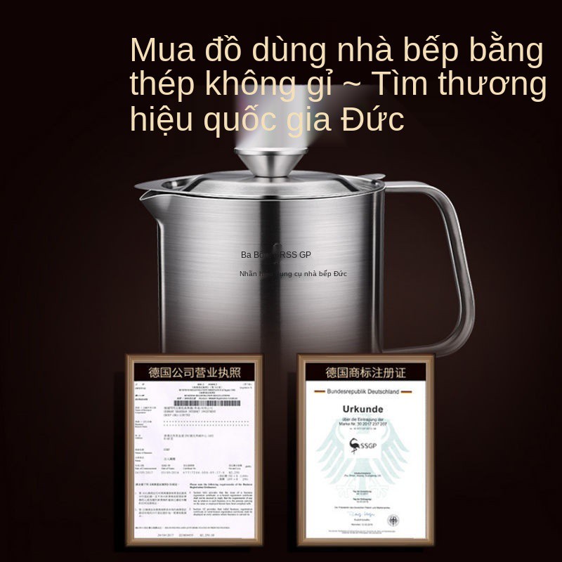 Nồi lọc dầu SSGP của Đức chứa gia dụng bằng thép không gỉ 304 nhà bếp tạo tác bộ chai cặn