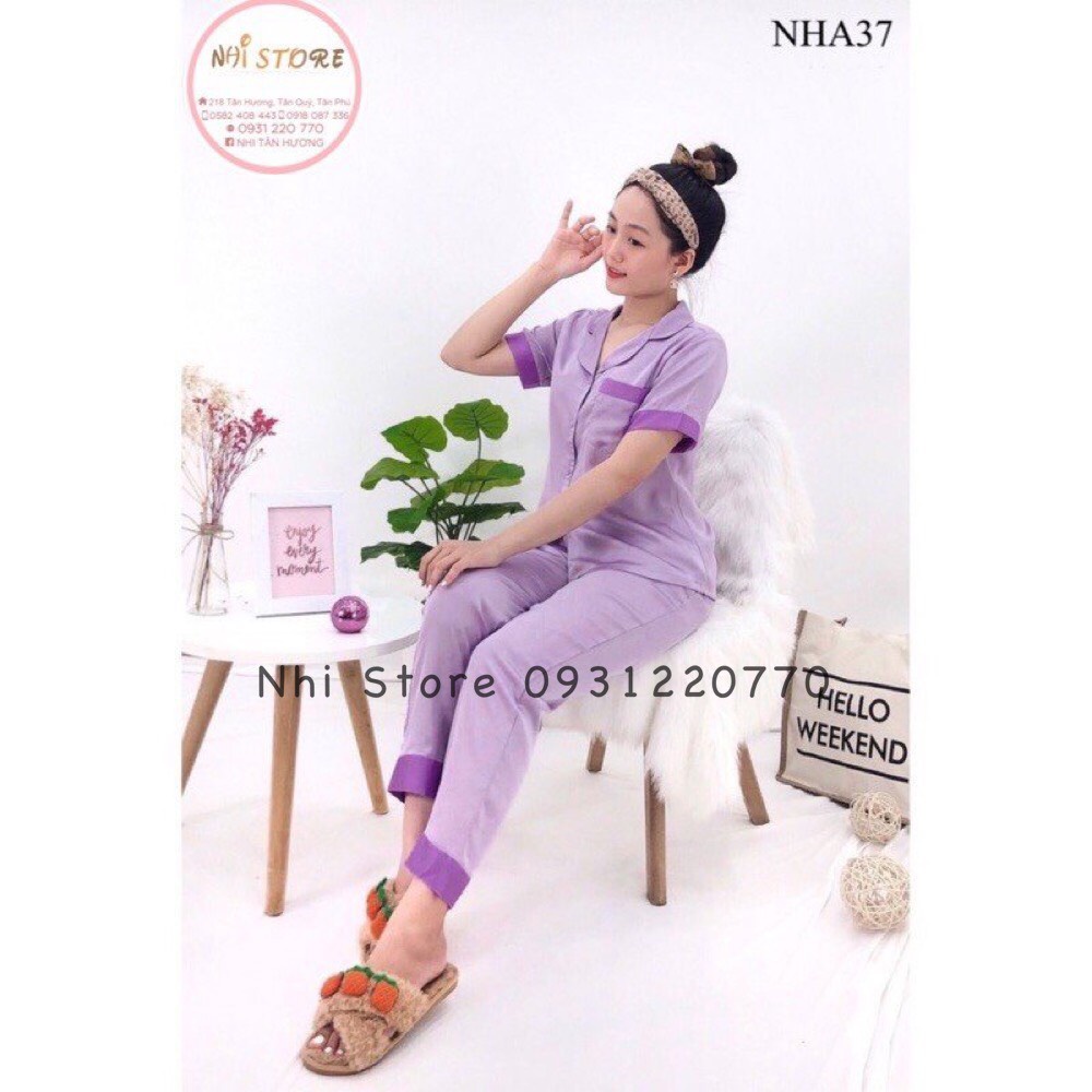 [FREESHIP 50K] ĐỒ BỘ MẶC NHÀ NHISTORE QUẦN DÀI TAY NGẮN PHỐI NẸP LỤA SATIN SANG, TINH TẾ SIZE 45-75KG