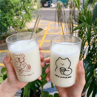 Cốc Ly Thủy Tinh Uống Nước Hình Gấu Have a Nice Day Xinh Đẹp (k kèm ống hút)