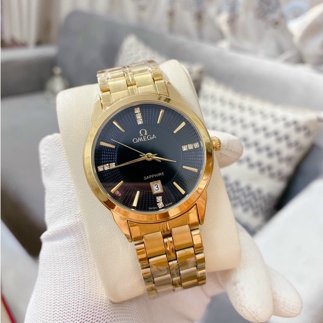 Đồng hồ Nam omega OM22 mặt đen, 2 màu dây, mạ màu không gỉ | BigBuy360 - bigbuy360.vn