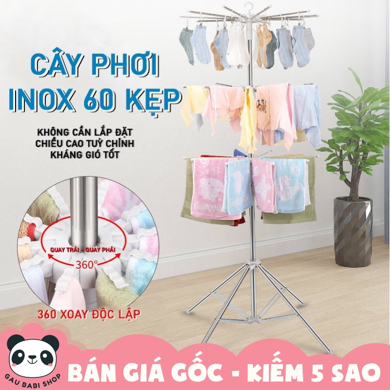 FREE SHIP !!! Cây phơi, cây sào phơi đồ inox 3 tầng treo đồ cho trẻ em, bé sơ sinh đa năng 9BABY