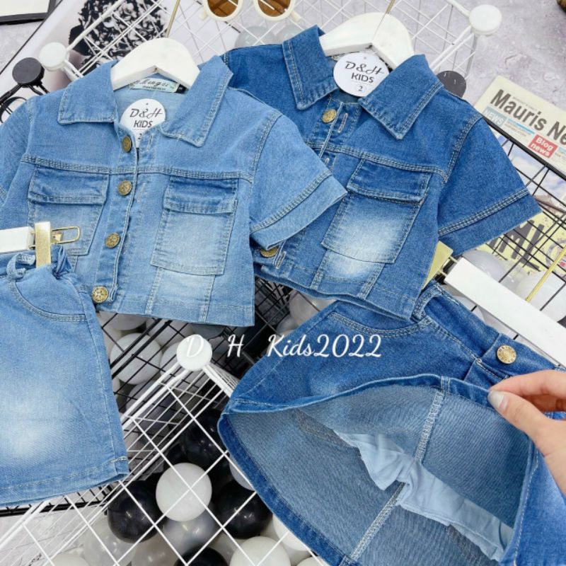 Set váy áo jean sành điệu bé gái
