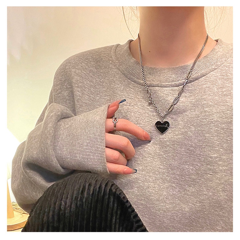 Vòng cổ Thép Titan Mặt Hình Trái Tim Màu Đen Phong Cách Hip hop Cho Nam Nữ