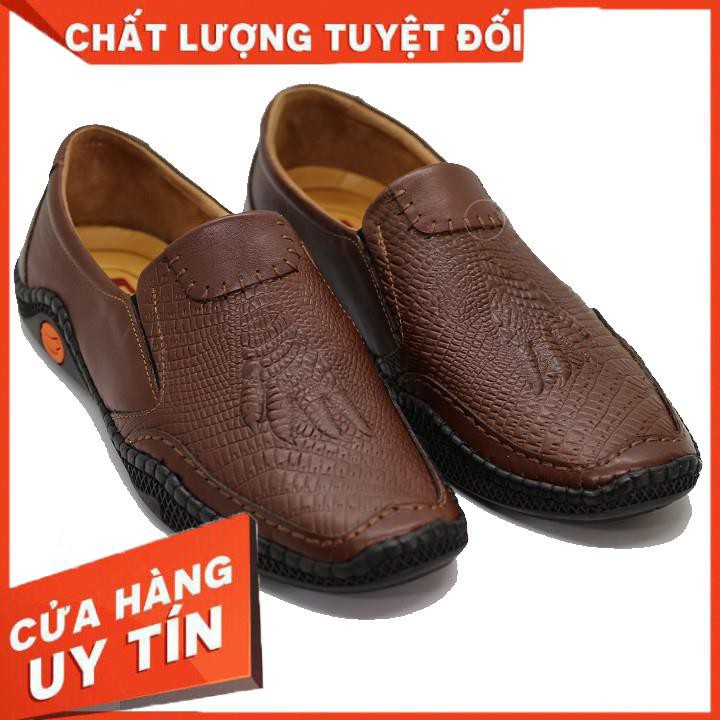 Giày lười giày mọi nam da bò cao cấp dập tay cá sấu Sang-Xịn-Chất