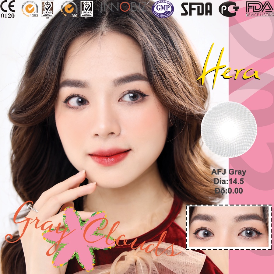 Kính Áp Tròng Hera AFJ Gray Hàn Quốc Lens Xám Dia 14.5 Có Độ Cận