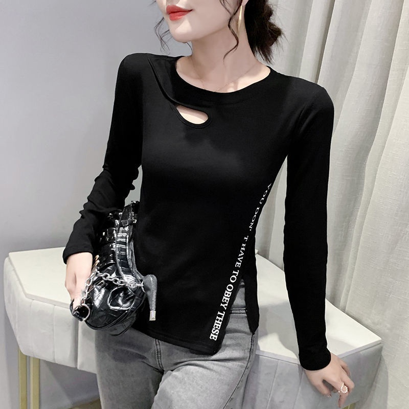 Áo Thun Tay Dài Dáng Ôm 100% Cotton Thiết Kế Khoét Lỗ Thời Trang 2022