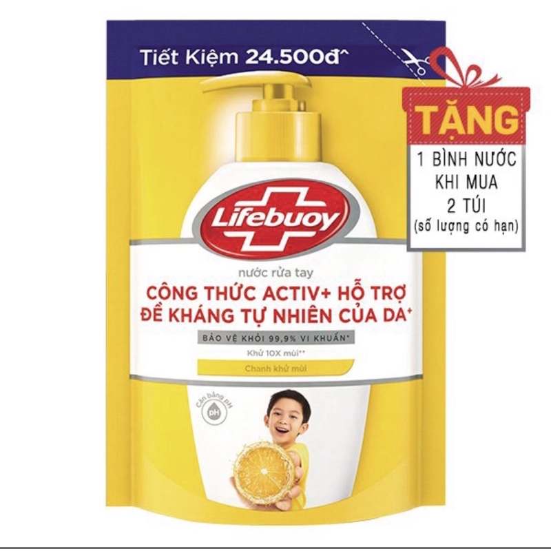 Nước rửa tay lifebouy cho tay làm bếp túi 450g(mua 2 tặng 1 bình nước)