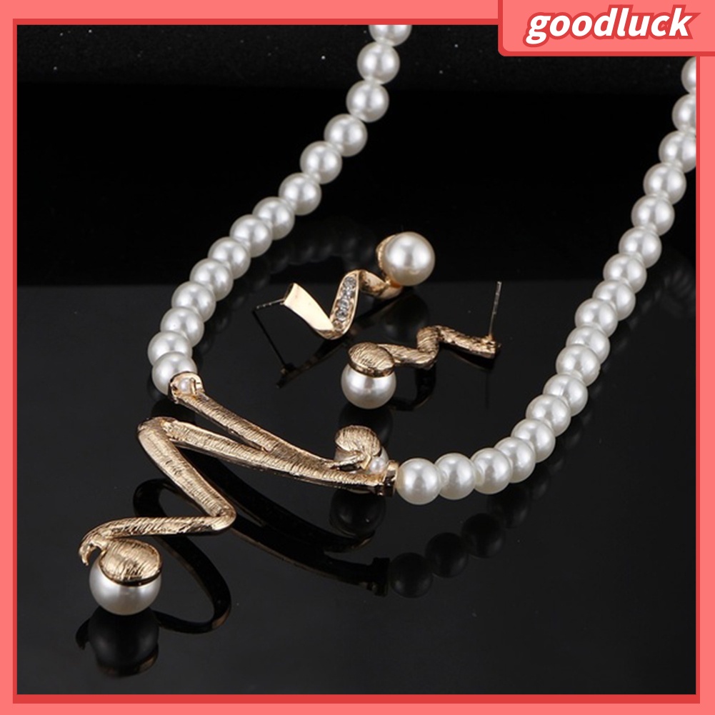 Bộ Dây Chuyền + Bông Tai Đính Đá / Ngọc Trai Nhân Tạo Xinh Xắn