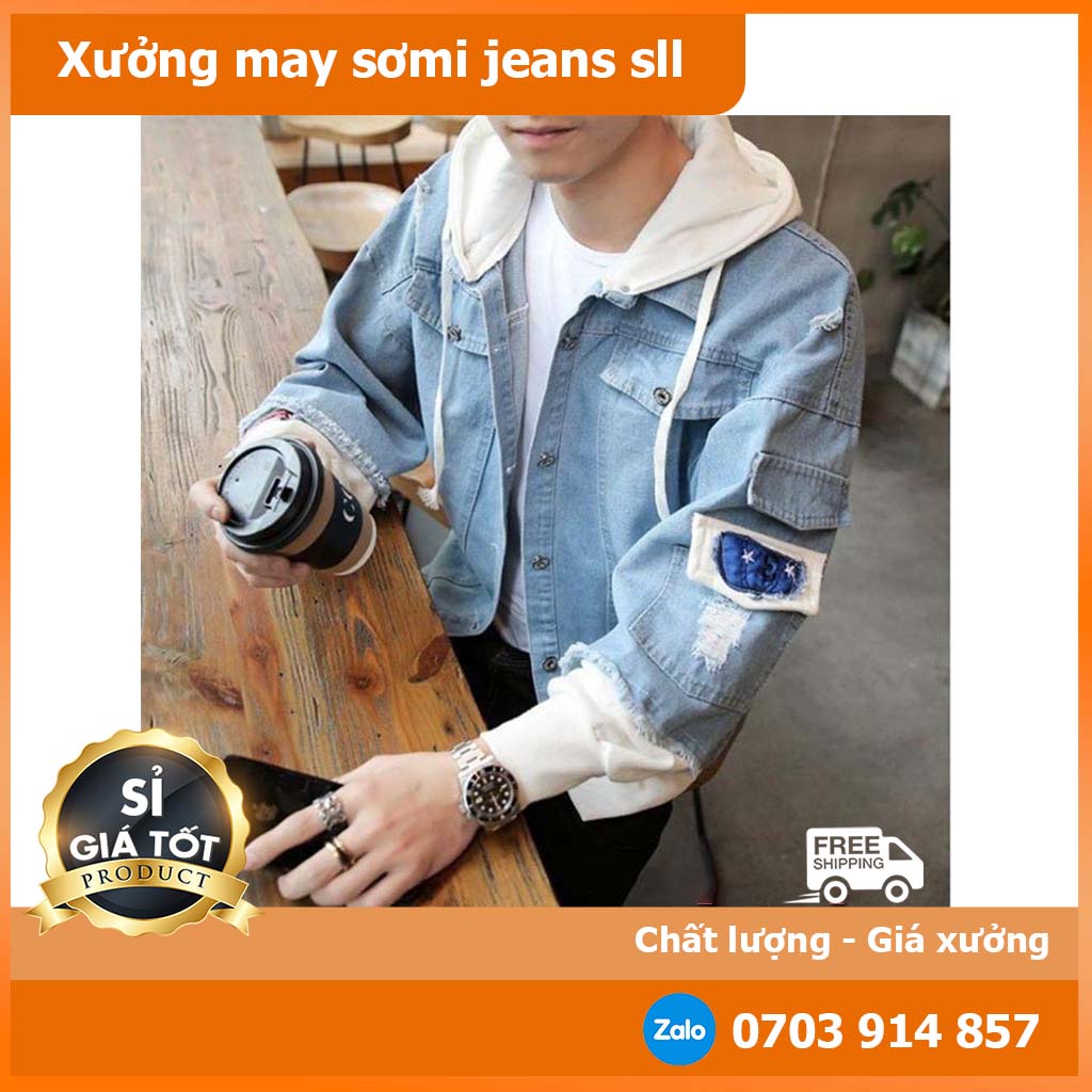 ""XƯỞNG BÁN SỈ"" ÁO KHOÁC JEAN MŨ NỈ XANH-ĐEN JG_AKJNAM