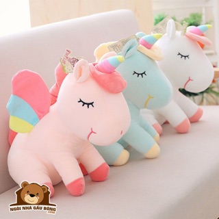 Gối gấu bông kỳ lân Unicorn cánh may mắn