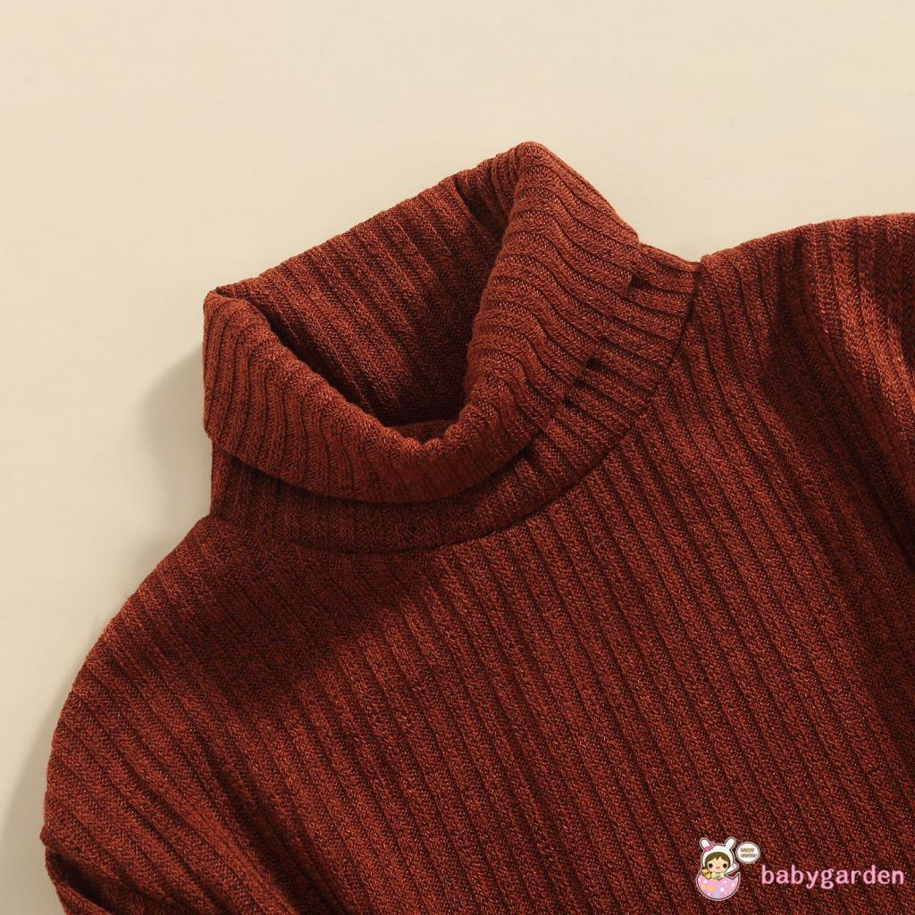 Đầm Dệt Kim Tay Dài Cổ Cao Dáng Rộng Màu Sắc Trơn Kèm Thắt Lưng Xinh Xắn Cho Bé Gái 2-7 Tuổi