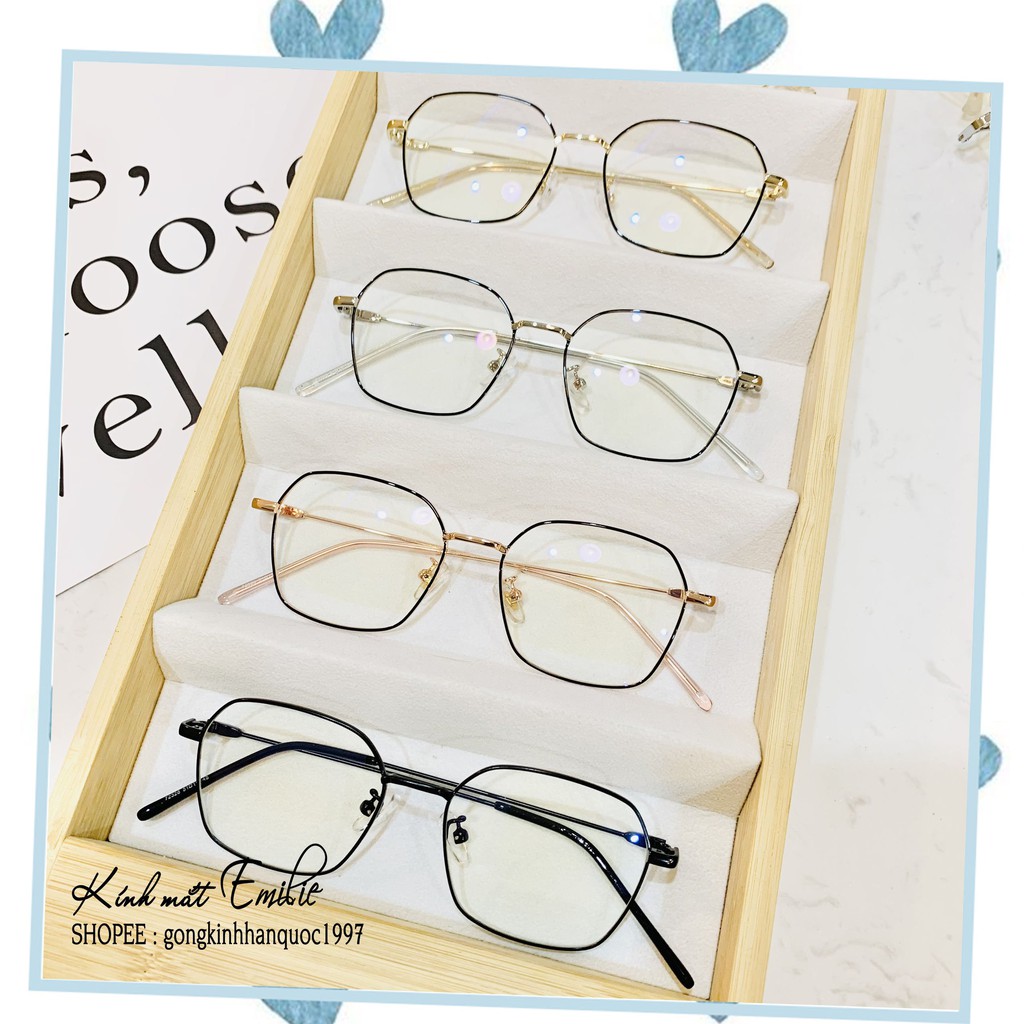 Gọng kính mảnh nhẹ vuông ⚡𝑭𝑹𝑬𝑬𝑺𝑯𝑰𝑷⚡ đa giác nam nữ Kính mắt Emilie phụ kiện thời trang 72328