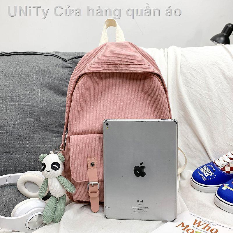 Cặp học sinh nữ mới phiên bản Hàn Quốc vải nhung sọc lót học sinh trung học cơ sở và trung học phổ thông đơn giản màu đỏ