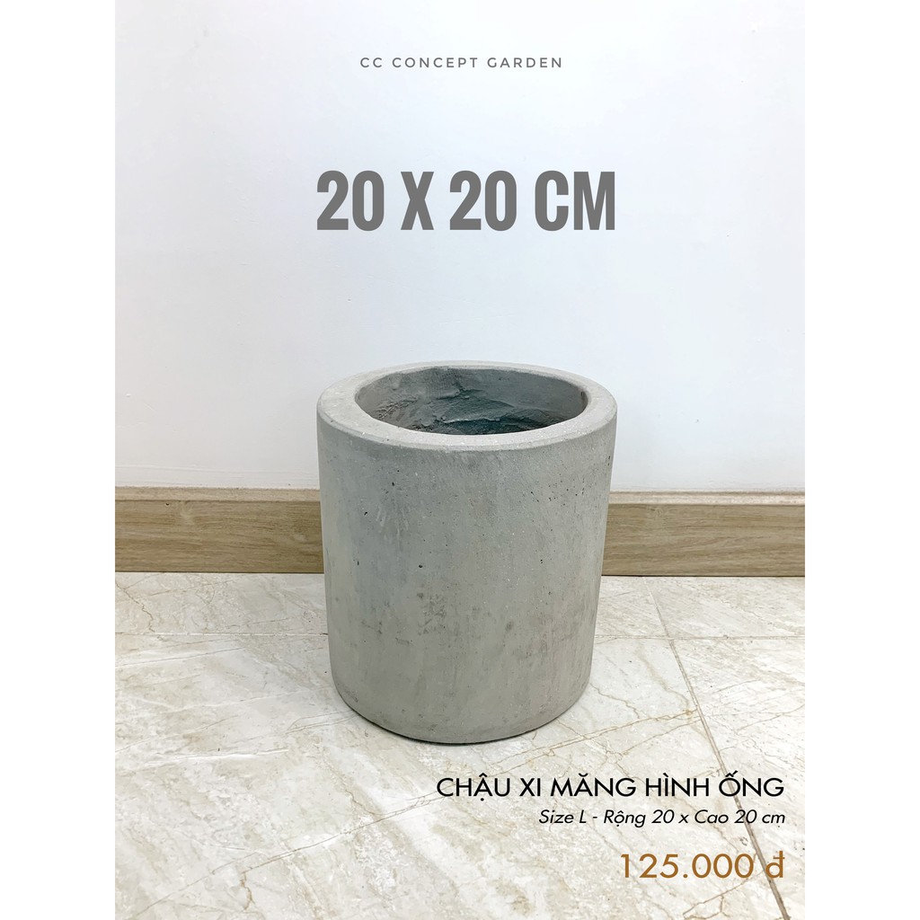 Chậu Xi Măng - Hình Ống Trụ Tròng 20x20cm
