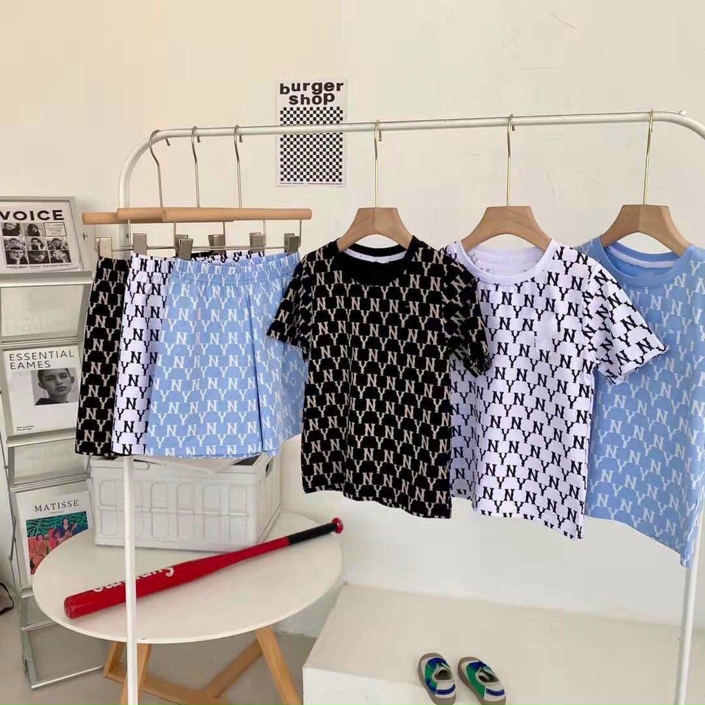 SET BỘ QUẦN ÁO THUN CỔ TRÒN NGẮN TAY MLB MONOGRAM KIDS,BỘ MLB TRẺ EM