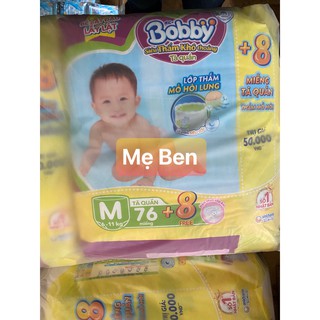 [Tặng 8 Miếng] Tã Quần Bobby Đệm Thấm Lưng Mồ Hôi size M76 miếng