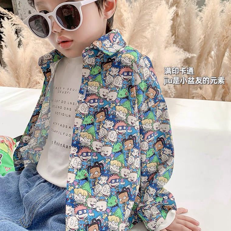 Áo sơ mi họa tiết hoạt hình phong cách hàn quốc cho bé trai