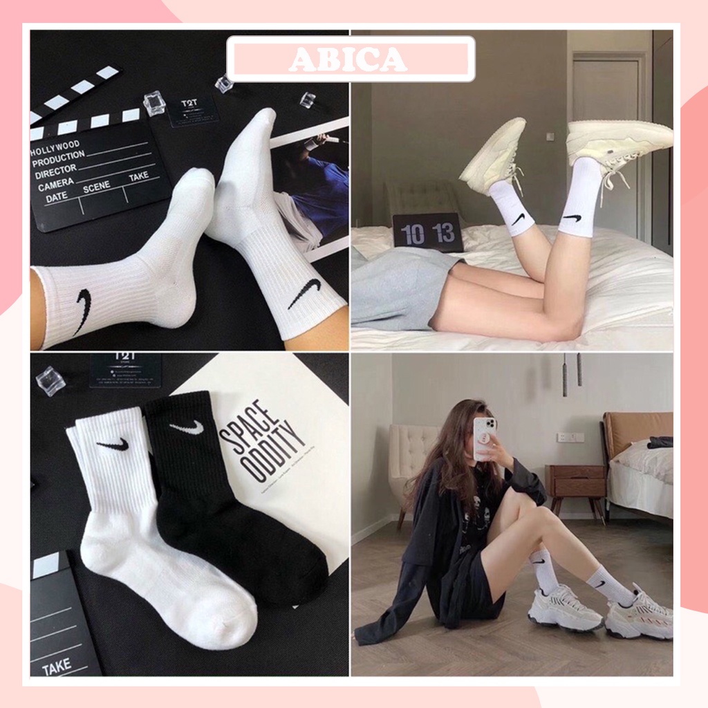 Tất vớ nữ nam cổ cao trắng đen basic phong cách Hàn Quốc chữ V cá tính trẻ trung chất cotton dày thấm hút rẻ ABICA TD057