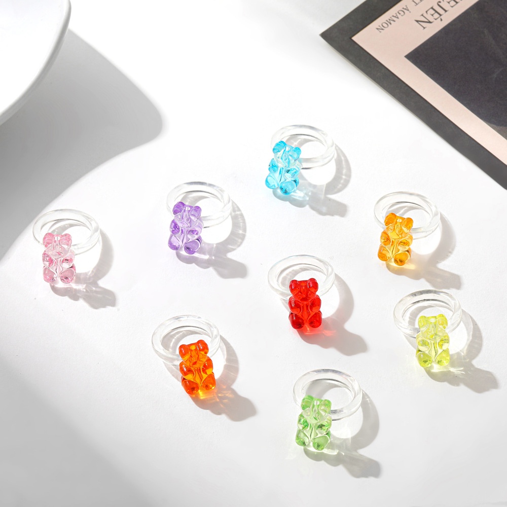 Nhẫn Đeo Ngón Tay Bằng Nhựa Resin Màu Macaron Hình Gấu 2021 Thời Trang Hàn Quốc Cho Nữ