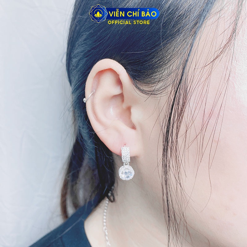 Bông tai bạc nữ mặt tròn đá trắng chất liệu bạc S925 thời trang phụ kiện trang sức nữ Viễn Chí Bảo B400506x