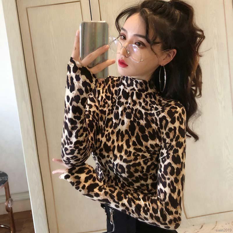 Áo Croptop Tay Dài Cổ Lọ In Họa Tiết Da Báo / Ngựa Vằn Cá Tính Cho Nữ | BigBuy360 - bigbuy360.vn